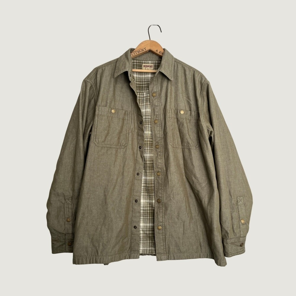 RedHead Mens Large Olive Green Flannel Lined Snap Front Shirt Jacket Shacket